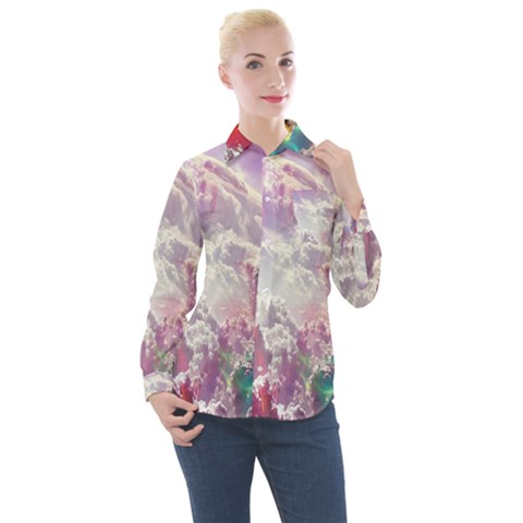 Clouds Multicolor Fantasy Art Skies Women s Long Sleeve Pocket Shirt by Ket1n9