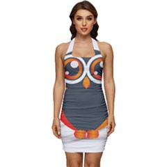 Owl Logo Sleeveless Wide Square Neckline Ruched Bodycon Dress by Ket1n9