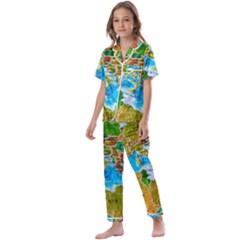 World Map Kids  Satin Short Sleeve Pajamas Set by Ket1n9