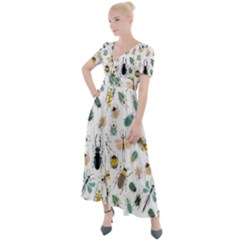 Insect Animal Pattern Button Up Short Sleeve Maxi Dress by Ket1n9