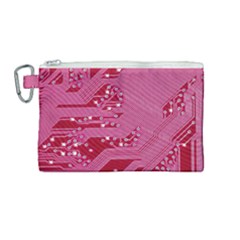 Pink Circuit Pattern Canvas Cosmetic Bag (medium) by Ket1n9