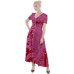 Pink Circuit Pattern Button Up Short Sleeve Maxi Dress by Ket1n9