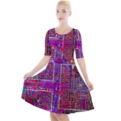 Technology Circuit Board Layout Pattern Quarter Sleeve A-line Dress by Ket1n9