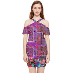 Technology Circuit Board Layout Pattern Shoulder Frill Bodycon Summer Dress by Ket1n9