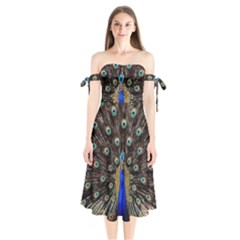 Peacock Shoulder Tie Bardot Midi Dress by Ket1n9