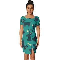 Happy-dogs Animals Pattern Fitted Knot Split End Bodycon Dress by Ket1n9