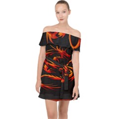 Dragon Off Shoulder Chiffon Dress by Ket1n9