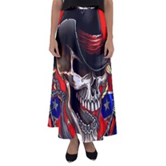 Confederate Flag Usa America United States Csa Civil War Rebel Dixie Military Poster Skull Flared Maxi Skirt by Ket1n9