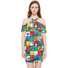 Snakes And Ladders Shoulder Frill Bodycon Summer Dress by Ket1n9