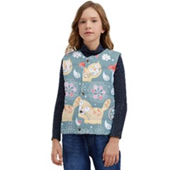 Cute Cat Background Pattern Kid s Button Up Puffer Vest	 by Ket1n9