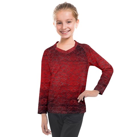 Red-grunge-texture-black-gradient Kids  Long Mesh T-shirt by Ket1n9