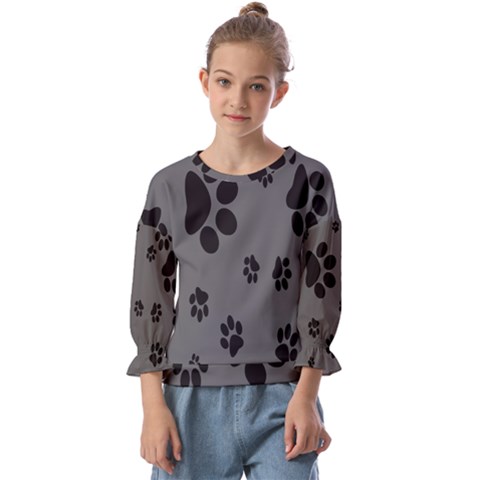 Dog-foodprint Paw Prints Seamless Background And Pattern Kids  Cuff Sleeve Top by Ket1n9