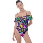 Network-nerves-nervous-system-line Frill Detail One Piece Swimsuit