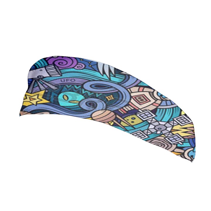 Cartoon-hand-drawn-doodles-on-the-subject-of-space-style-theme-seamless-pattern-vector-background Stretchable Headband