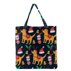 Funny Christmas Pattern Background Grocery Tote Bag by Ket1n9