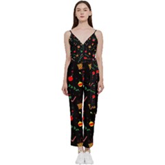 Christmas Pattern Texture Colorful Wallpaper V-neck Camisole Jumpsuit by Ket1n9