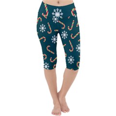 Christmas Seamless Pattern With Candies Snowflakes Lightweight Velour Cropped Yoga Leggings by Ket1n9