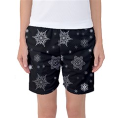 Christmas Snowflake Seamless Pattern With Tiled Falling Snow Women s Basketball Shorts by Ket1n9