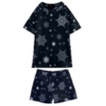 Christmas Snowflake Seamless Pattern With Tiled Falling Snow Kids  Swim T-Shirt and Shorts Set