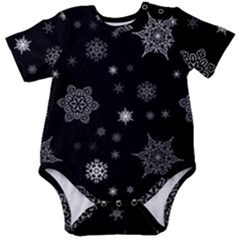 Christmas Snowflake Seamless Pattern With Tiled Falling Snow Baby Short Sleeve Bodysuit by Ket1n9
