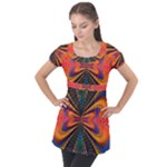 Casanova Abstract Art-colors Cool Druffix Flower Freaky Trippy Puff Sleeve Tunic Top