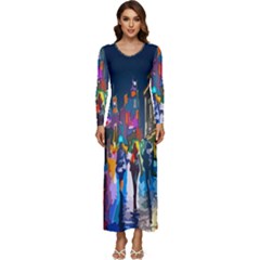 Abstract-vibrant-colour-cityscape Long Sleeve Longline Maxi Dress by Ket1n9