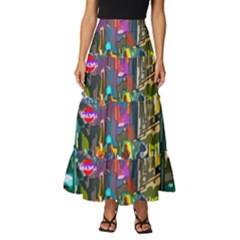 Abstract-vibrant-colour-cityscape Tiered Ruffle Maxi Skirt by Ket1n9
