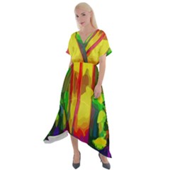 Abstract-vibrant-colour-botany Cross Front Sharkbite Hem Maxi Dress by Ket1n9