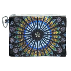 Stained Glass Rose Window In France s Strasbourg Cathedral Canvas Cosmetic Bag (xl) by Ket1n9