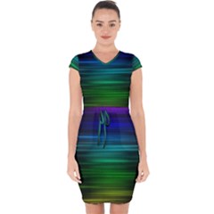 Blue And Green Lines Capsleeve Drawstring Dress  by Ket1n9