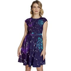 Realistic-night-sky-poster-with-constellations Cap Sleeve High Waist Dress
