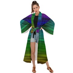Blue And Green Lines Maxi Kimono by Ket1n9