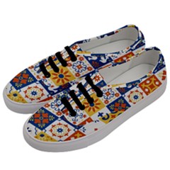 Mexican-talavera-pattern-ceramic-tiles-with-flower-leaves-bird-ornaments-traditional-majolica-style- Men s Classic Low Top Sneakers by Ket1n9