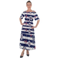 Seamless-marine-pattern Shoulder Straps Boho Maxi Dress  by Ket1n9