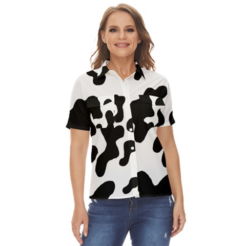 Cow Pattern Women s Short Sleeve Double Pocket Shirt by Ket1n9