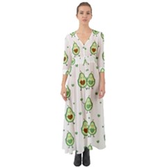 Cute-seamless-pattern-with-avocado-lovers Button Up Boho Maxi Dress by Ket1n9