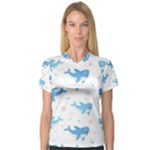 Seamless-pattern-with-cute-sharks-hearts V-Neck Sport Mesh T-Shirt