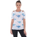 Seamless-pattern-with-cute-sharks-hearts Shoulder Cut Out Short Sleeve Top
