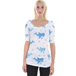 Seamless-pattern-with-cute-sharks-hearts Wide Neckline T-Shirt
