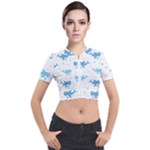 Seamless-pattern-with-cute-sharks-hearts Short Sleeve Cropped Jacket