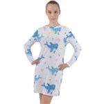 Seamless-pattern-with-cute-sharks-hearts Long Sleeve Hoodie Dress