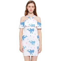 Seamless-pattern-with-cute-sharks-hearts Shoulder Frill Bodycon Summer Dress by Ket1n9