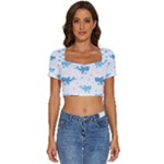 Seamless-pattern-with-cute-sharks-hearts Short Sleeve Square Neckline Crop Top 