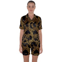 Metallic Snake Skin Pattern Satin Short Sleeve Pajamas Set by Ket1n9