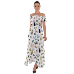 Insect Animal Pattern Off Shoulder Open Front Chiffon Dress by Ket1n9