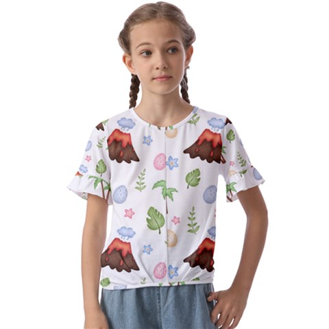 Cute-palm-volcano-seamless-pattern Kids  Cuff Sleeve Scrunch Bottom T-shirt by Ket1n9