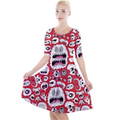 Another Monster Pattern Quarter Sleeve A-line Dress by Ket1n9