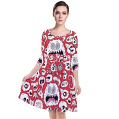 Another Monster Pattern Quarter Sleeve Waist Band Dress by Ket1n9