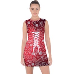 Christmas Pattern Red Lace Up Front Bodycon Dress by Grandong