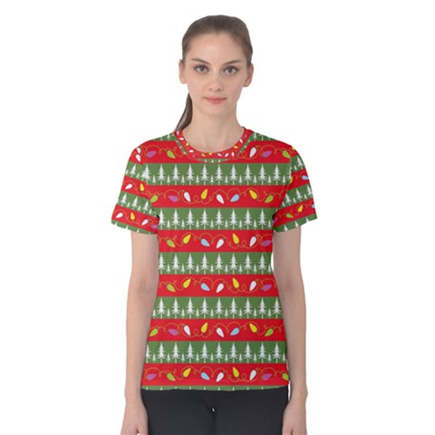 Christmas-papers-red-and-green Women s Cotton T-shirt by Grandong